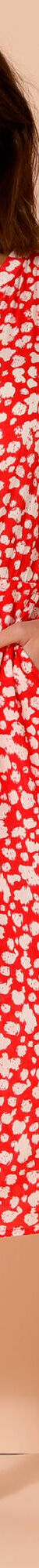 Robe longue col zippé, crépon imprimé (rouge / écru) Robe longue col zippé, crépon imprimé (rouge / écru)